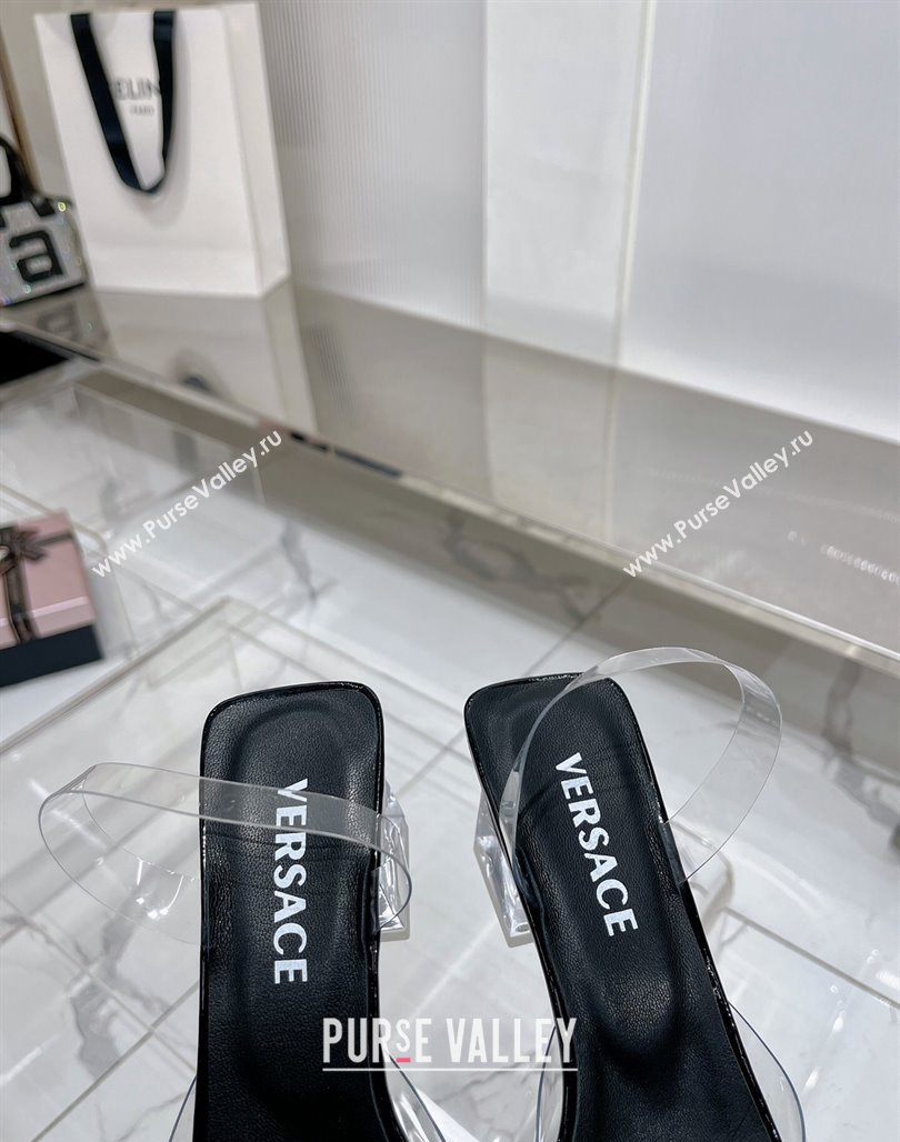 Versace Gianni Ribbon Transparent Pumps 9.5cm in TPU and Patent Leather Black 2024 0227 (ZN-240227080)
