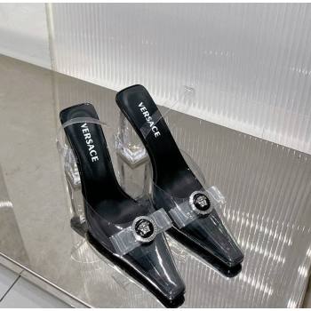 Versace Gianni Ribbon Transparent Pumps 9.5cm in TPU and Patent Leather Black 2024 0227 (ZN-240227080)