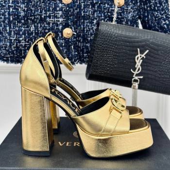 Versace Medusa 95 Metallic Leather High Heel Platform Sandals 12cm Gold 2024 0227 (MD-240227094)