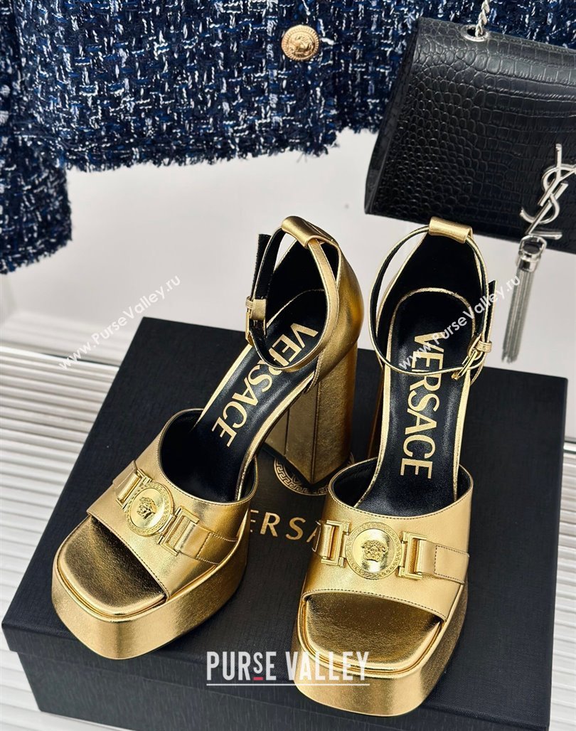 Versace Medusa 95 Metallic Leather High Heel Platform Sandals 12cm Gold 2024 0227 (MD-240227094)