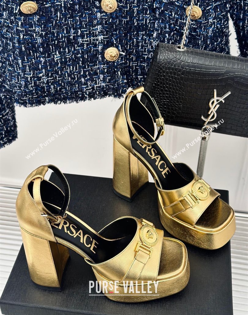 Versace Medusa 95 Metallic Leather High Heel Platform Sandals 12cm Gold 2024 0227 (MD-240227094)