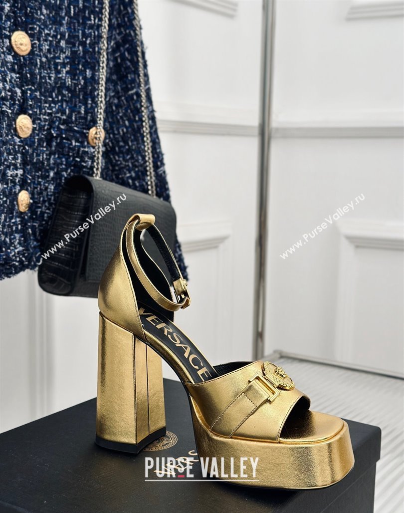 Versace Medusa 95 Metallic Leather High Heel Platform Sandals 12cm Gold 2024 0227 (MD-240227094)
