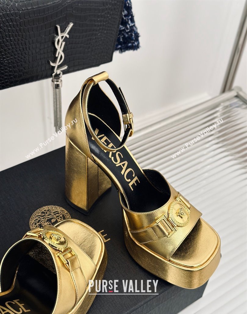 Versace Medusa 95 Metallic Leather High Heel Platform Sandals 12cm Gold 2024 0227 (MD-240227094)