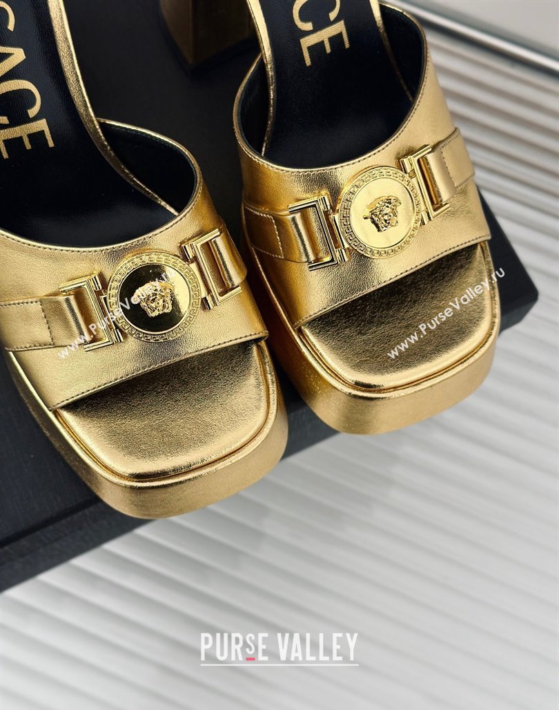 Versace Medusa 95 Metallic Leather High Heel Platform Sandals 12cm Gold 2024 0227 (MD-240227094)