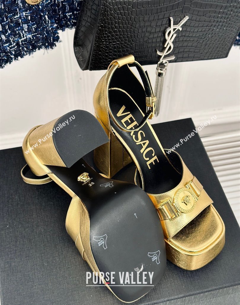 Versace Medusa 95 Metallic Leather High Heel Platform Sandals 12cm Gold 2024 0227 (MD-240227094)