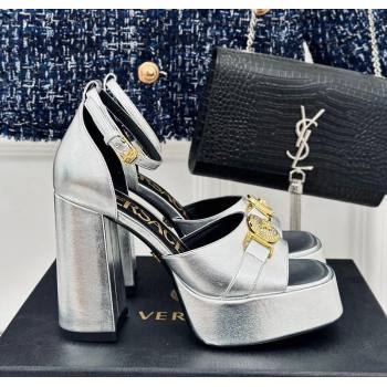 Versace Medusa 95 Metallic Leather High Heel Platform Sandals 12cm Silver 2024 0227 (MD-240227095)