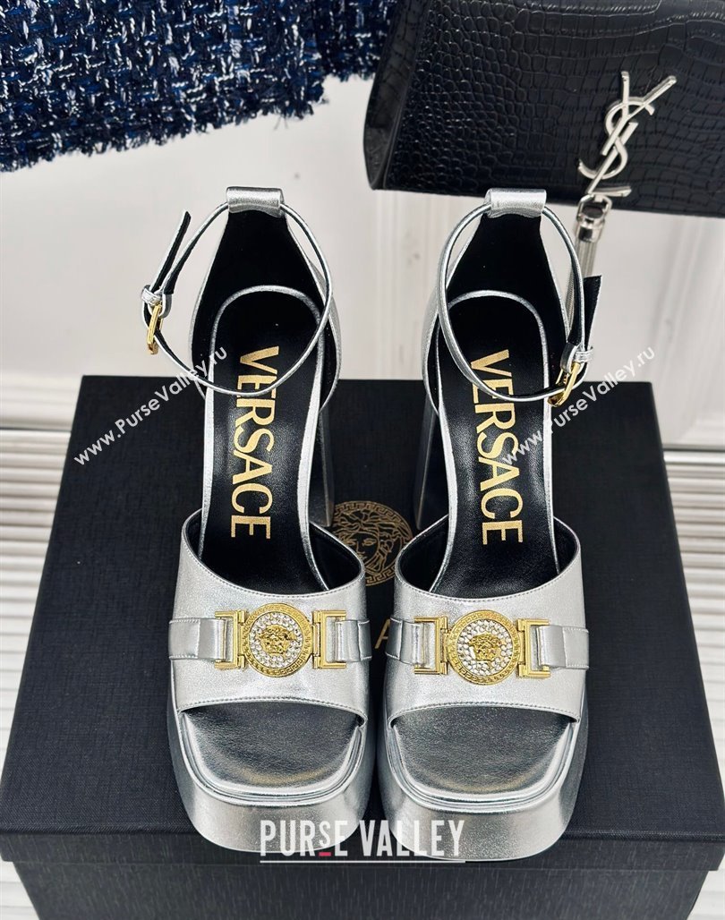 Versace Medusa 95 Metallic Leather High Heel Platform Sandals 12cm Silver 2024 0227 (MD-240227095)