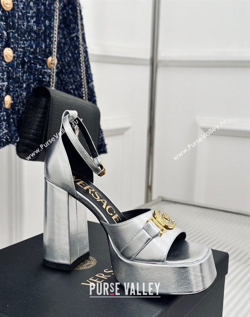 Versace Medusa 95 Metallic Leather High Heel Platform Sandals 12cm Silver 2024 0227 (MD-240227095)