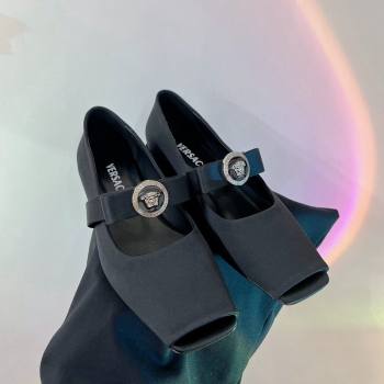 Versace Gianni Ribbon Open Toe Ballerinas Flat in Satin Black 2024 0227 (ZN-240227072)