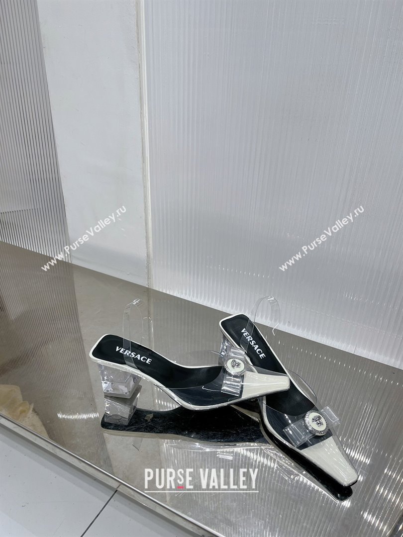 Versace Gianni Ribbon Transparent Pumps 9.5cm in TPU and Patent Leather White 2024 0227 (ZN-240227077)