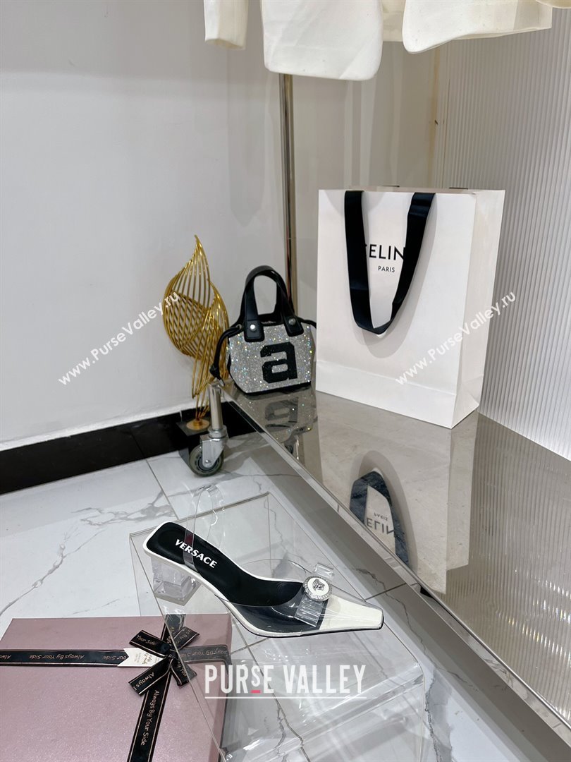 Versace Gianni Ribbon Transparent Pumps 9.5cm in TPU and Patent Leather White 2024 0227 (ZN-240227077)