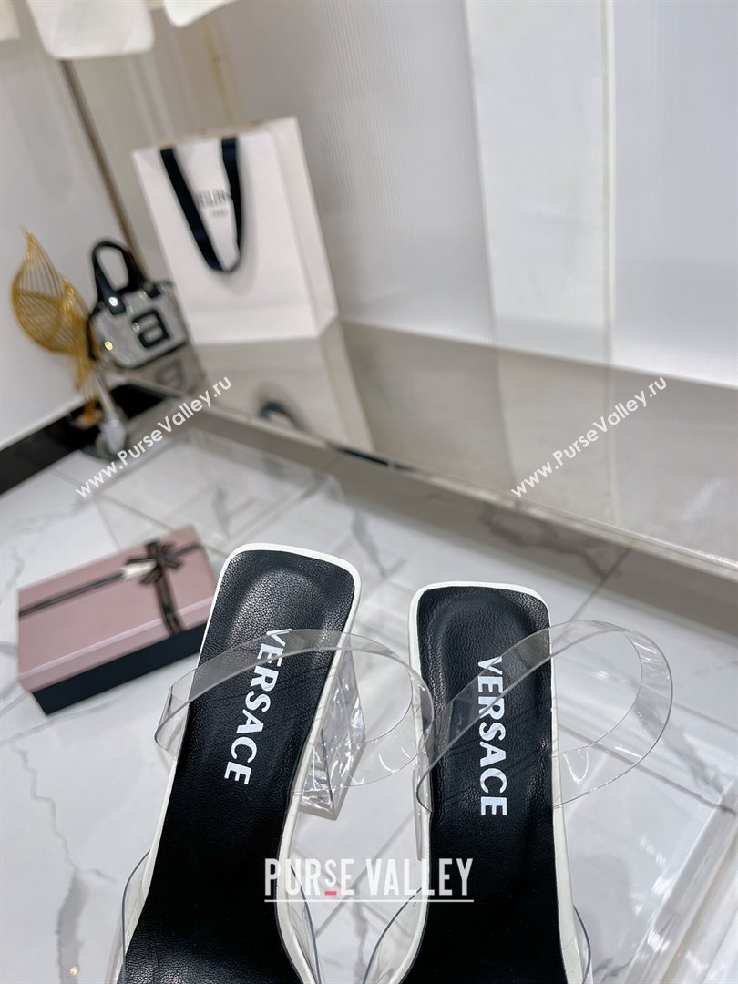 Versace Gianni Ribbon Transparent Pumps 9.5cm in TPU and Patent Leather White 2024 0227 (ZN-240227077)