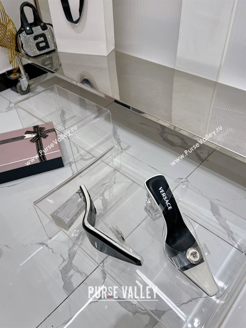Versace Gianni Ribbon Transparent Pumps 9.5cm in TPU and Patent Leather White 2024 0227 (ZN-240227077)
