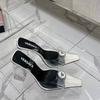 Versace Gianni Ribbon Transparent Pumps 9.5cm in TPU and Patent Leather White 2024 0227 (ZN-240227077)