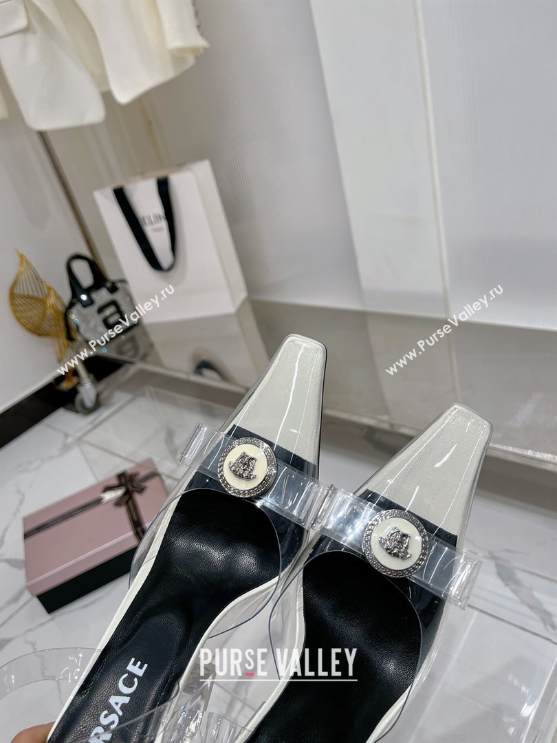Versace Gianni Ribbon Transparent Pumps 9.5cm in TPU and Patent Leather White 2024 0227 (ZN-240227077)