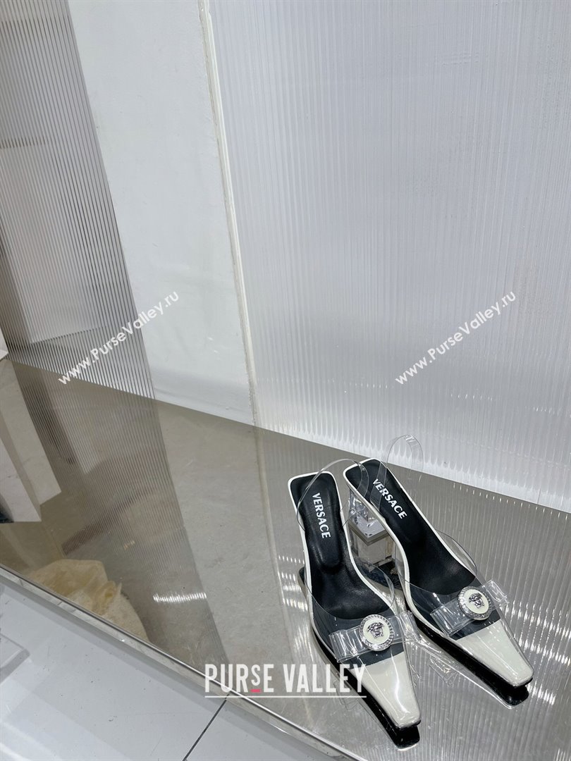 Versace Gianni Ribbon Transparent Pumps 9.5cm in TPU and Patent Leather White 2024 0227 (ZN-240227077)