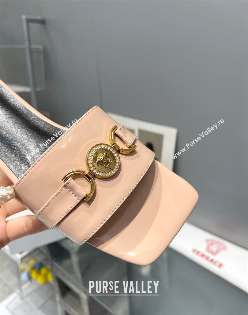 Versace Patent Leather Flat Slide Sandals Nude 2024 0506 (MD-240506132)