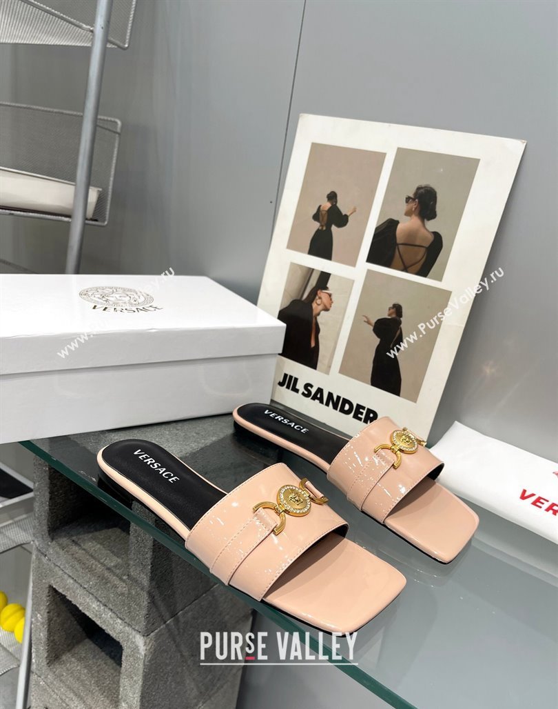 Versace Patent Leather Flat Slide Sandals Nude 2024 0506 (MD-240506132)