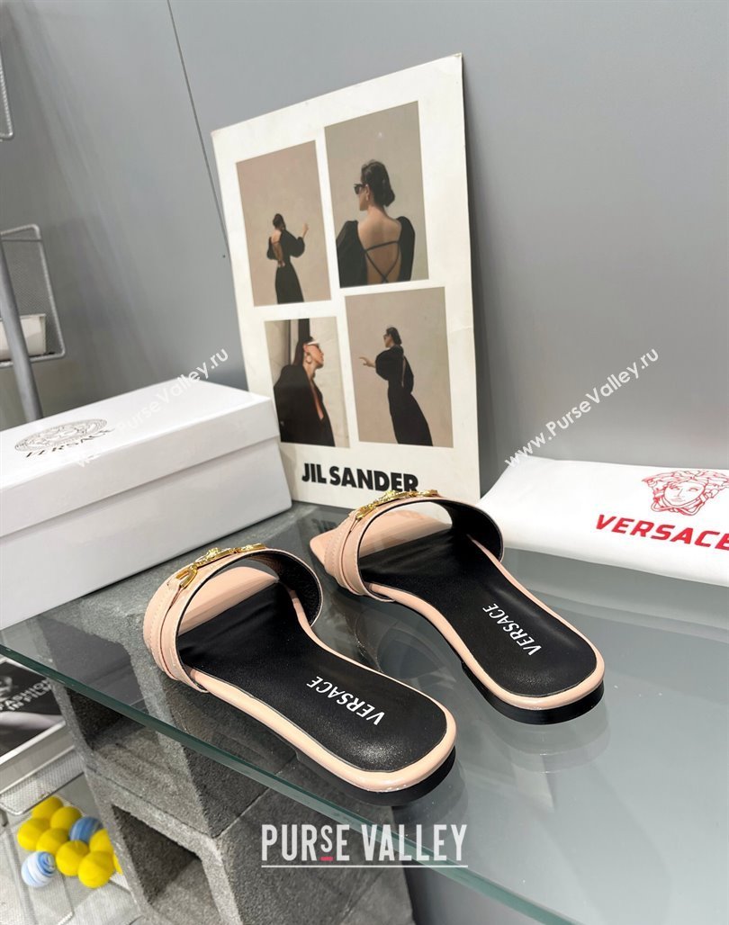 Versace Patent Leather Flat Slide Sandals Nude 2024 0506 (MD-240506132)