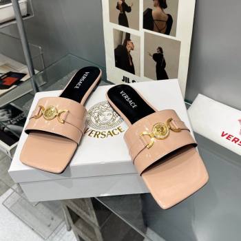 Versace Patent Leather Flat Slide Sandals Nude 2024 0506 (MD-240506132)