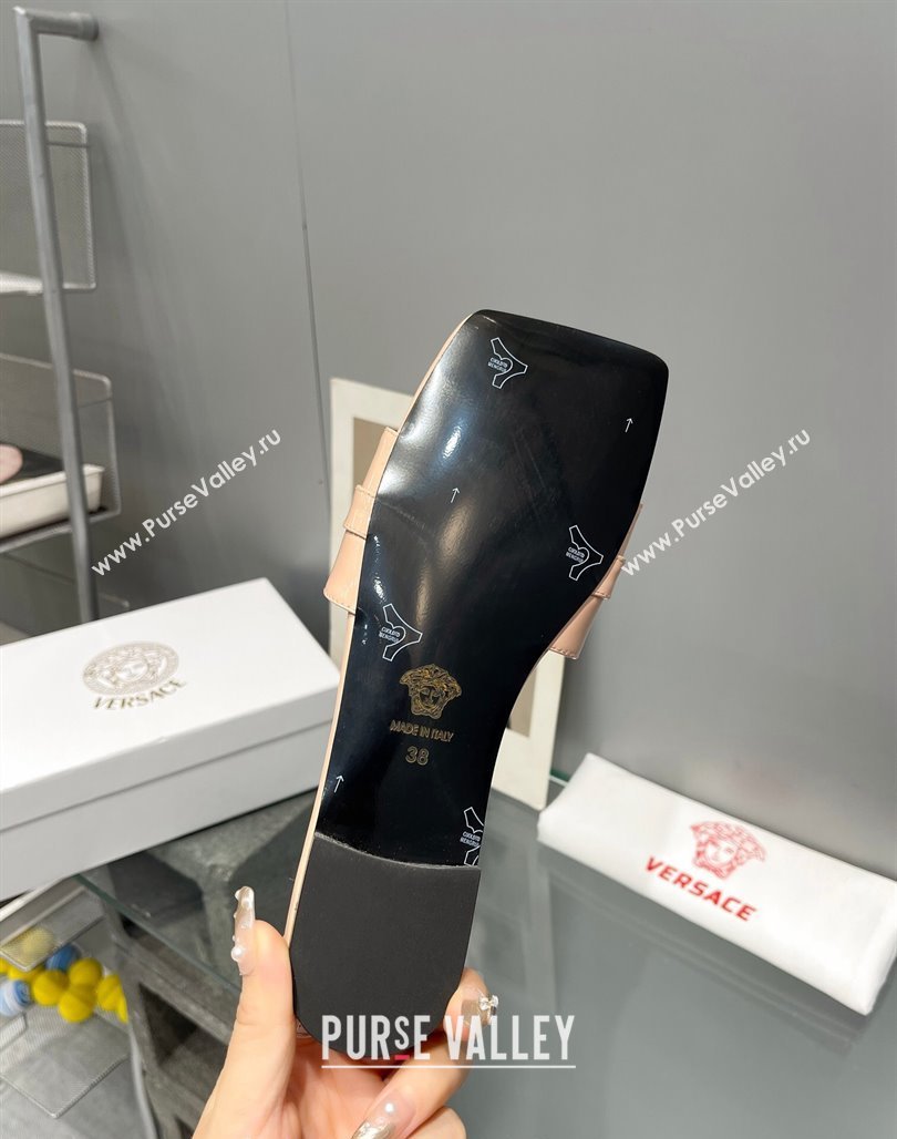 Versace Patent Leather Flat Slide Sandals Nude 2024 0506 (MD-240506132)