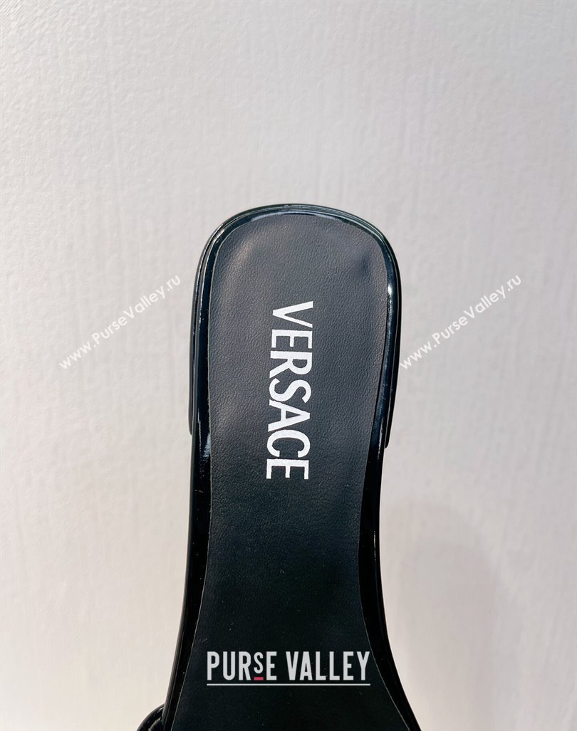 Versace Medusa Buckle Flat Slides Sandal in Patent Calfskin Black 2024 0612 (MD-240612159)