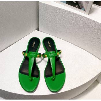 Versace Medusa Calfskin Flat Thong Slides Sandal with Logo Charm Green 2024 0612 (MD-240612165)