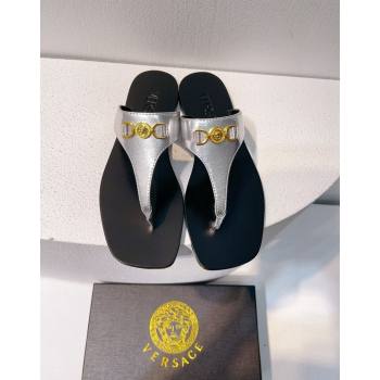 Versace Medusa 95 Calfskin Flat Thong Slides Sandal Silver 2024 0612 (MD-240612142)