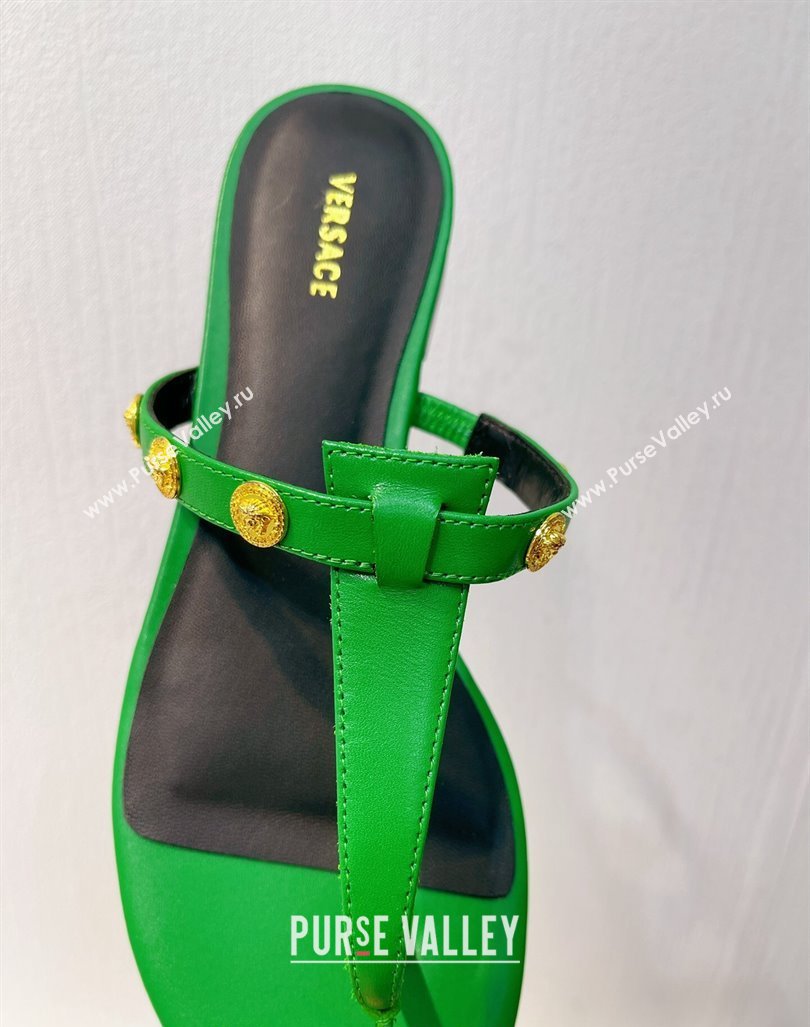 Versace Medusa Calfskin Flat Thong Slides Sandal with Logo Charm Green 2024 0612 (MD-240612165)