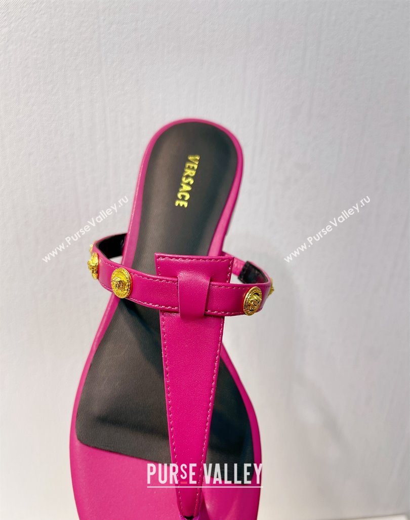 Versace Medusa Calfskin Flat Thong Slides Sandal with Logo Charm Dark Pink 2024 0612 (MD-240612166)