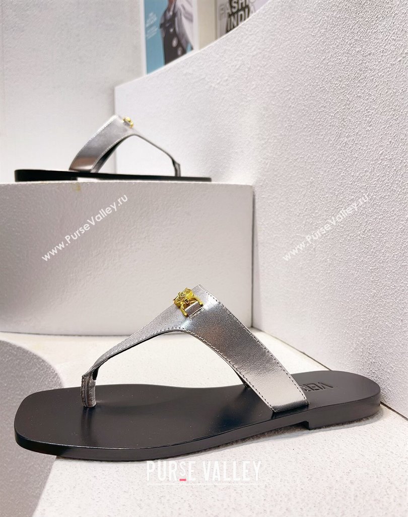 Versace Medusa 95 Calfskin Flat Thong Slides Sandal Silver 2024 0612 (MD-240612142)