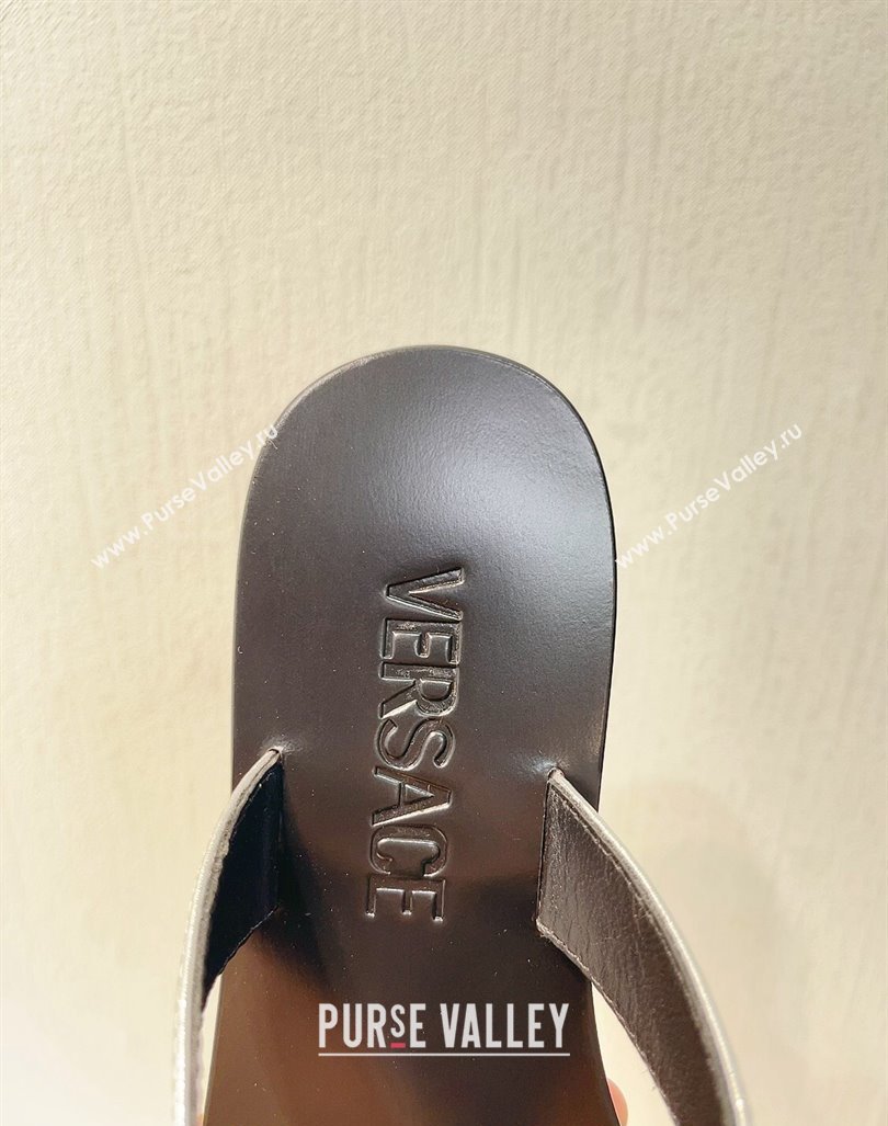 Versace Medusa 95 Calfskin Flat Thong Slides Sandal Silver 2024 0612 (MD-240612142)