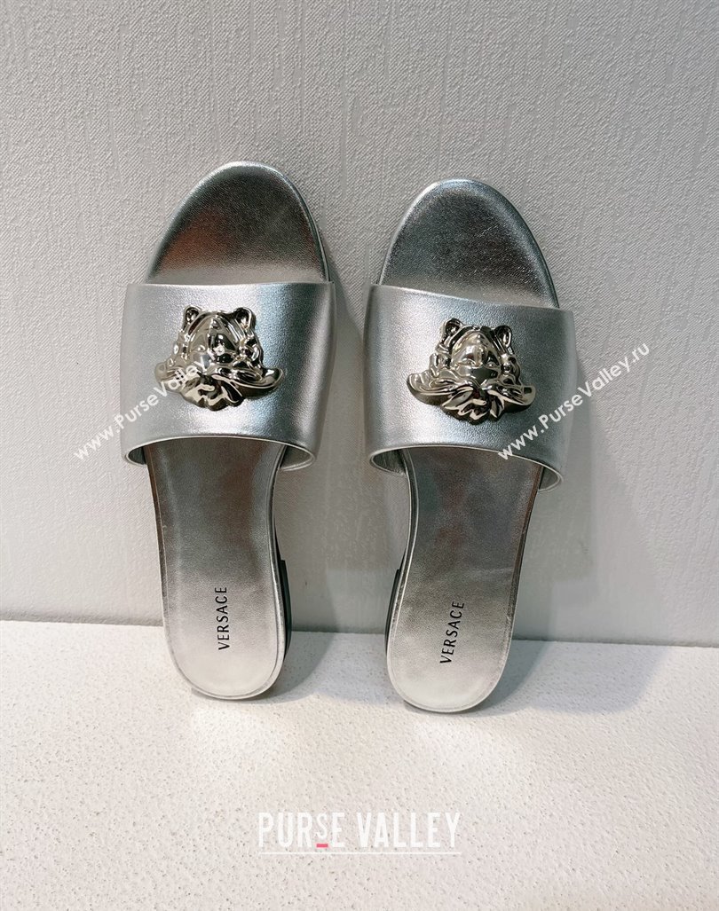 Versace Medusa Calfskin Flat Slides Sandal Silver 2024 061202 (MD-240612171)