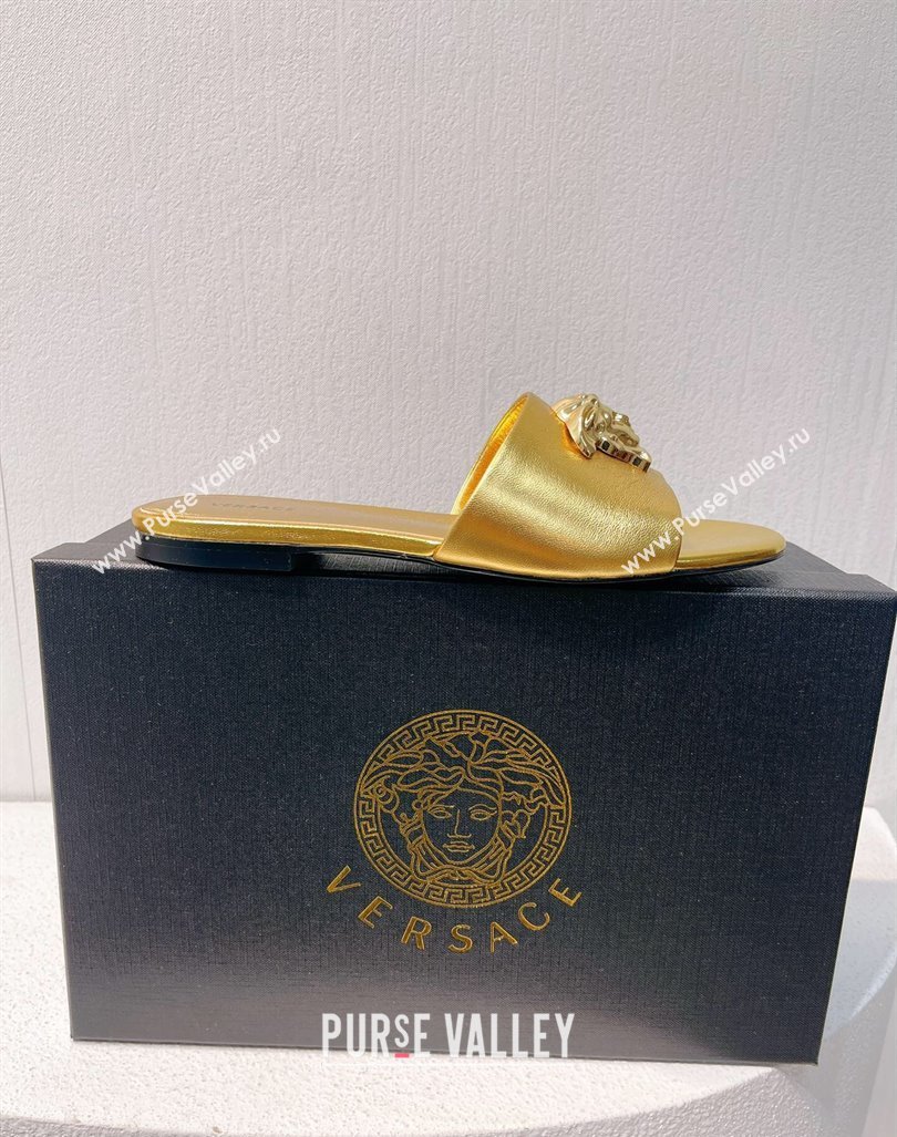 Versace Medusa Calfskin Flat Slides Sandal Gold 2024 061202 (MD-240612172)