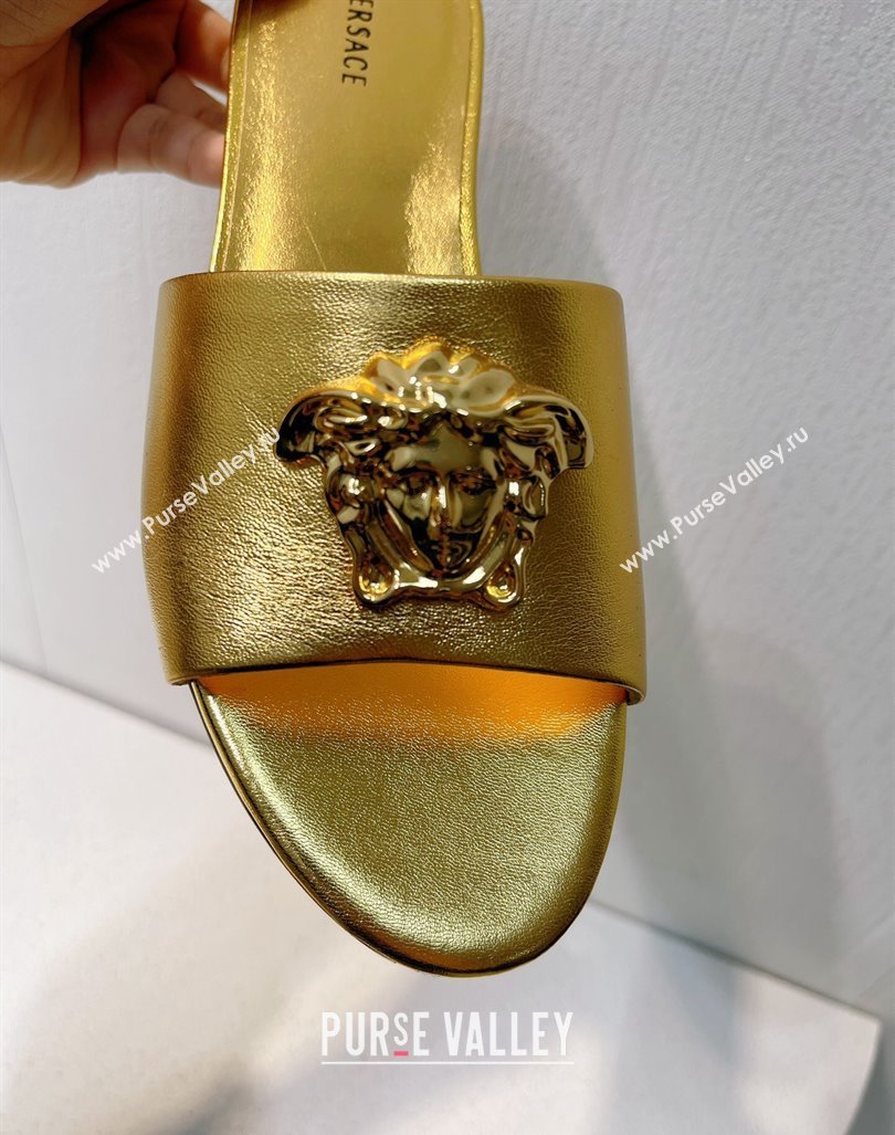 Versace Medusa Calfskin Flat Slides Sandal Gold 2024 061202 (MD-240612172)