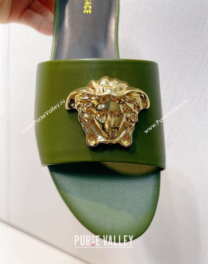 Versace Medusa Calfskin Flat Slides Sandal Dark Green 2024 061202 (MD-240612173)