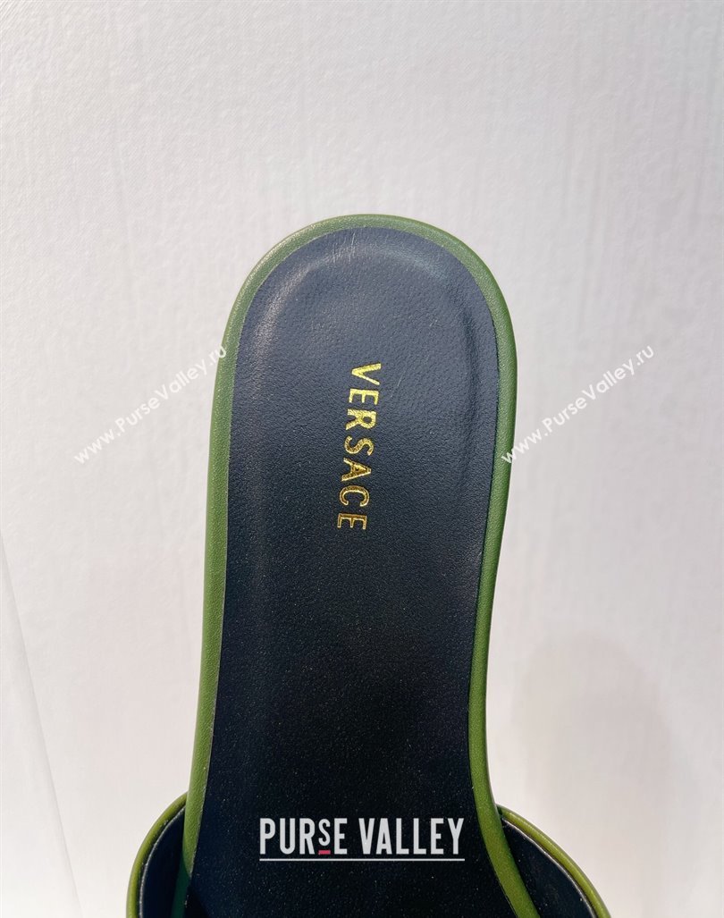 Versace Medusa Calfskin Flat Slides Sandal Dark Green 2024 061202 (MD-240612173)