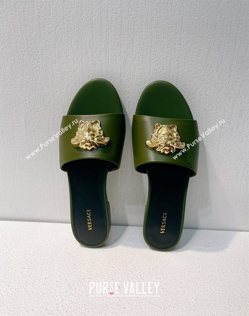 Versace Medusa Calfskin Flat Slides Sandal Dark Green 2024 061202 (MD-240612173)