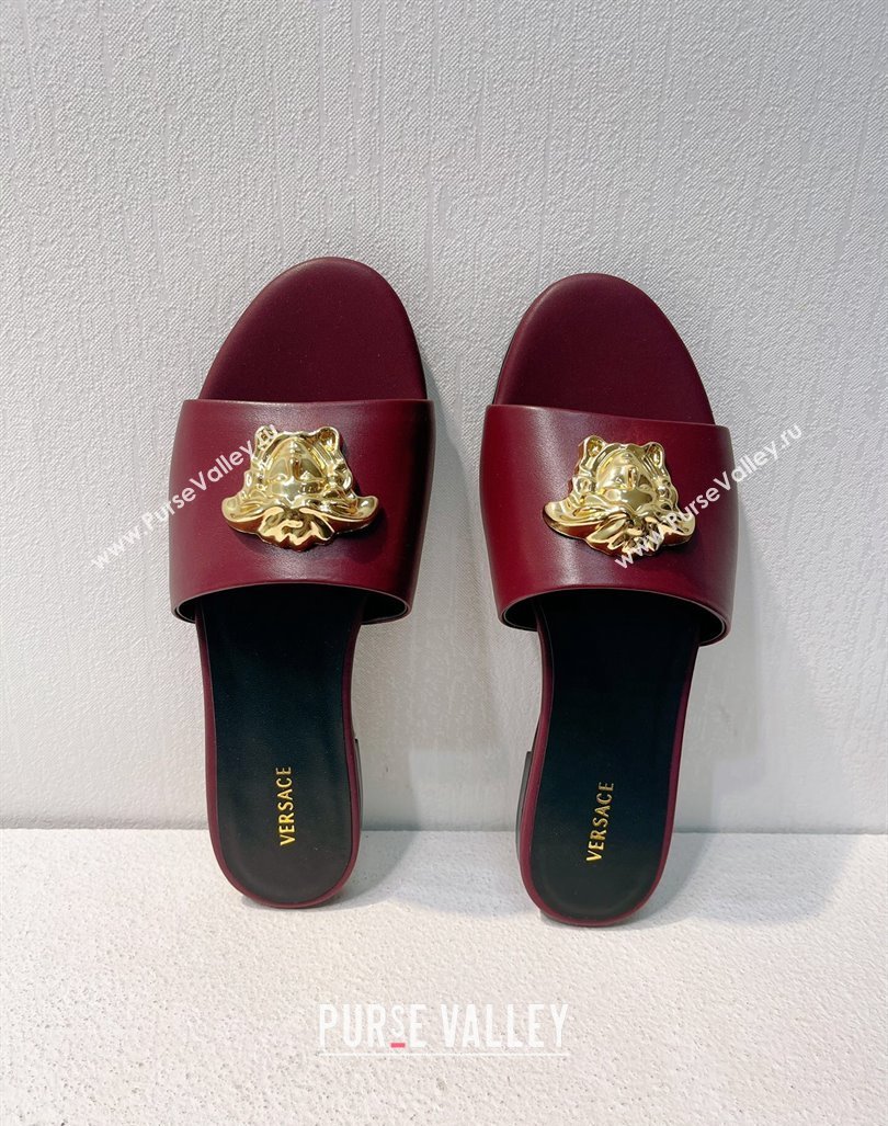 Versace Medusa Calfskin Flat Slides Sandal Burgundy 2024 061202 (MD-240612174)