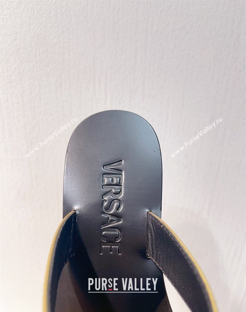 Versace Medusa 95 Calfskin Flat Thong Slides Sandal Gold 2024 0612 (MD-240612143)