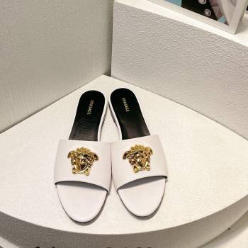 Versace Medusa Calfskin Flat Slides Sandal White 2024 061202 (MD-240612180)