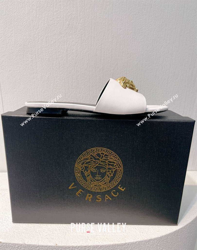 Versace Medusa Calfskin Flat Slides Sandal White 2024 061202 (MD-240612180)