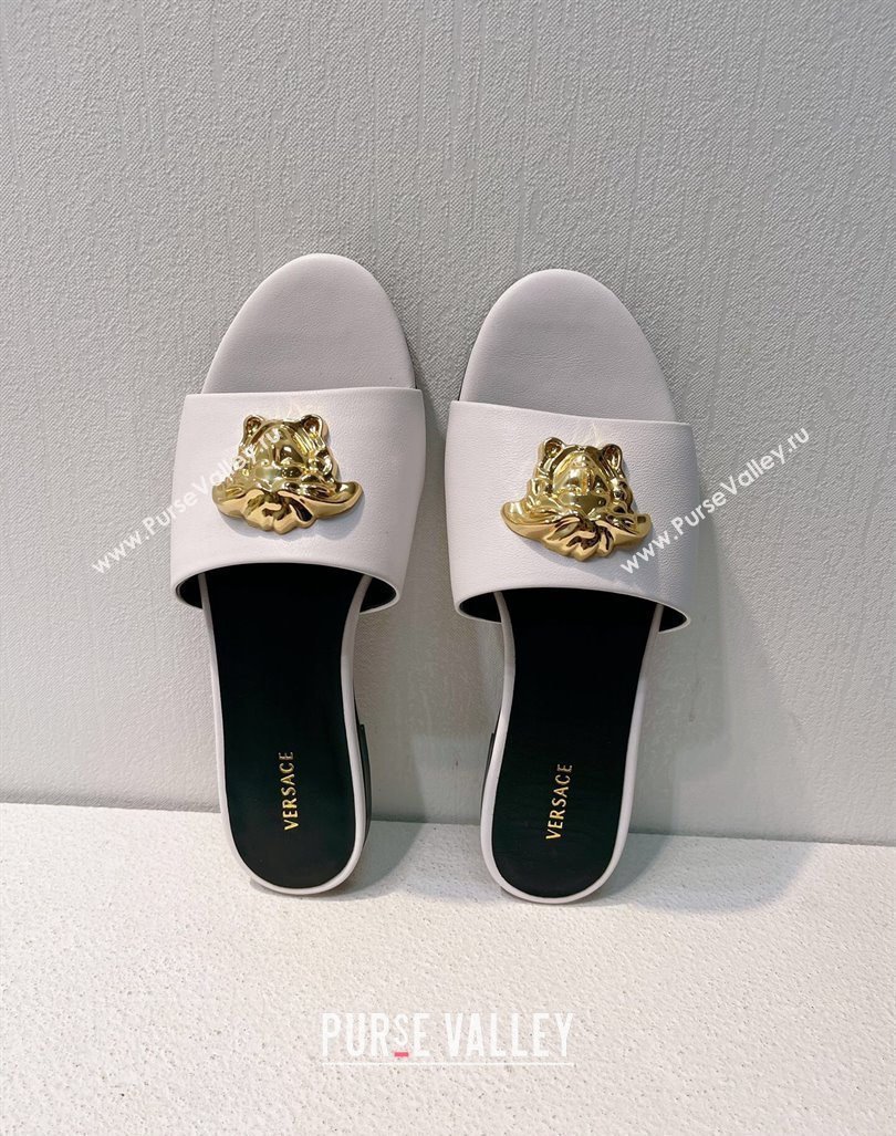 Versace Medusa Calfskin Flat Slides Sandal White 2024 061202 (MD-240612180)