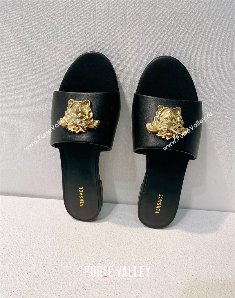 Versace Medusa Calfskin Flat Slides Sandal Black 2024 061202 (MD-240612181)