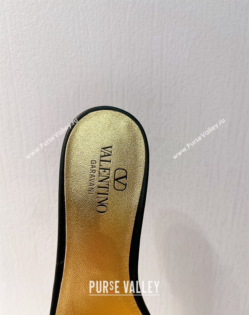 Valentino The Bold Edition VLogo Flat Slides Sandal in Calfskin Black/Gold 2024 061202 (MD-240612182)