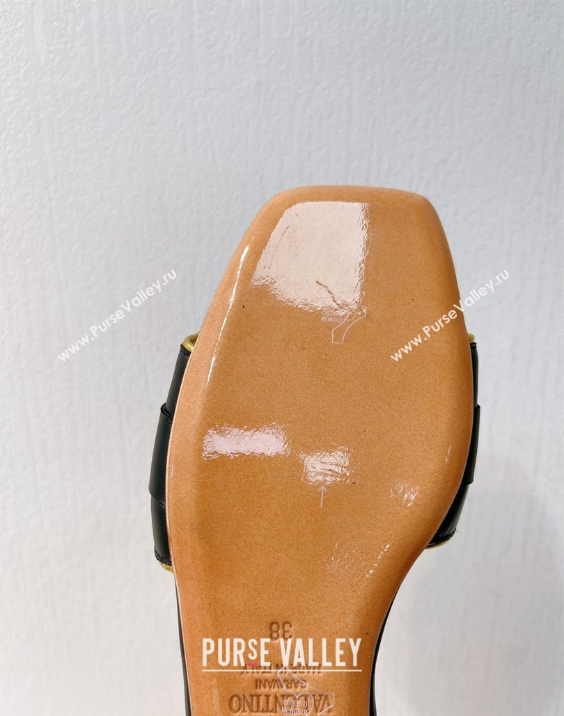 Valentino The Bold Edition VLogo Flat Slides Sandal in Calfskin Black/Gold 2024 061202 (MD-240612182)