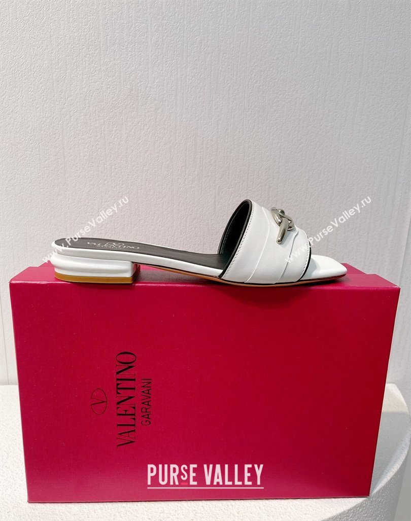 Valentino The Bold Edition VLogo Flat Slides Sandal in Calfskin White/Silver 2024 061202 (MD-240612183)