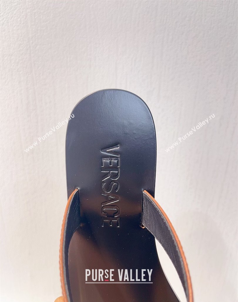 Versace Medusa 95 Calfskin Flat Thong Slides Sandal Brown 2024 0612 (MD-240612144)