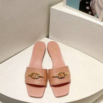 Valentino The Bold Edition VLogo Flat Slides Sandal in Calfskin Light Pink 2024 061202 (MD-240612188)