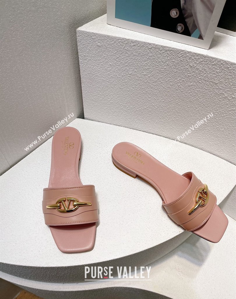 Valentino The Bold Edition VLogo Flat Slides Sandal in Calfskin Light Pink 2024 061202 (MD-240612188)